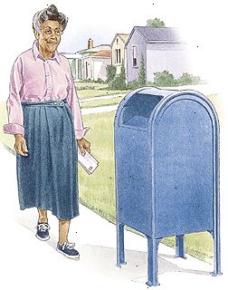 Woman gå til postkassen.